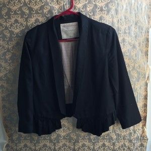 Cartonnier Anthropologie Black Ruffle Peplum Calin Open Blazer Tencel Lined XS